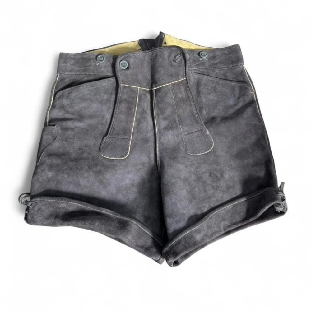 Vintage Suede Lederhosen Shorts Men's Size Medium Gray Leather Dirndl Bergfreund